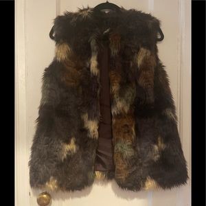 Multi Color Patchwork Faux Fur Vest,Mob Wife Trend